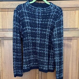 Ann Taylor Factory Navy and White Checkered Sweater